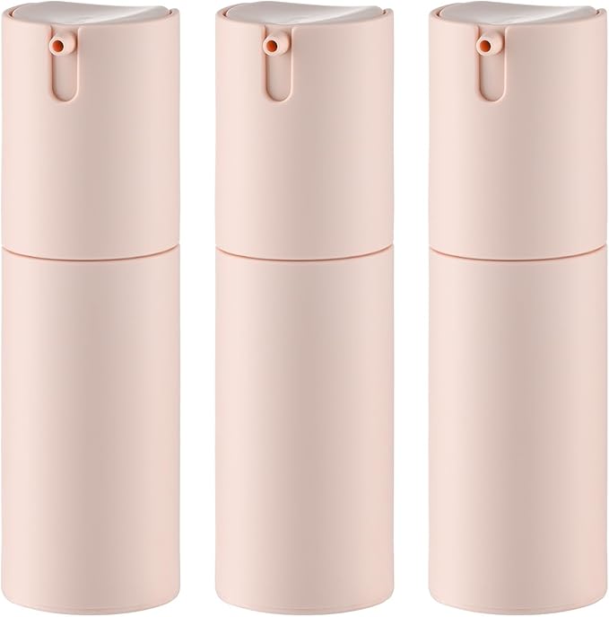 Airless Pump Bottles Travel: Lotion Dispenser for Small Size - Empty Shampoo Containers - Mini Vacuum Jar for Cream - 1 oz Plastic Pink