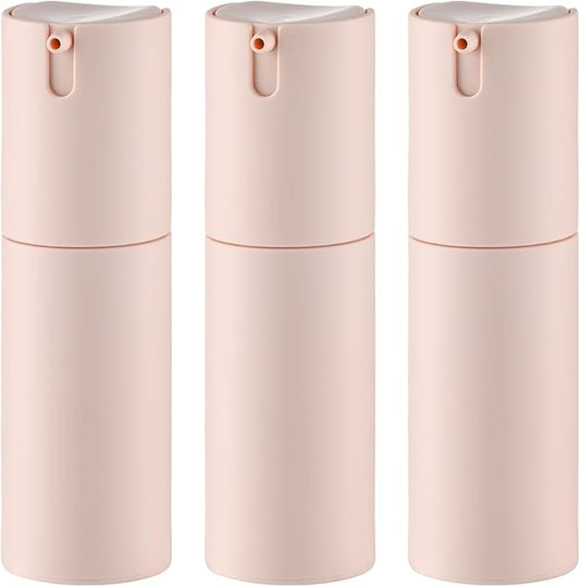 Airless Pump Bottles Travel: Lotion Dispenser for Small Size - Empty Shampoo Containers - Mini Vacuum Jar for Cream - 1 oz Plastic Pink