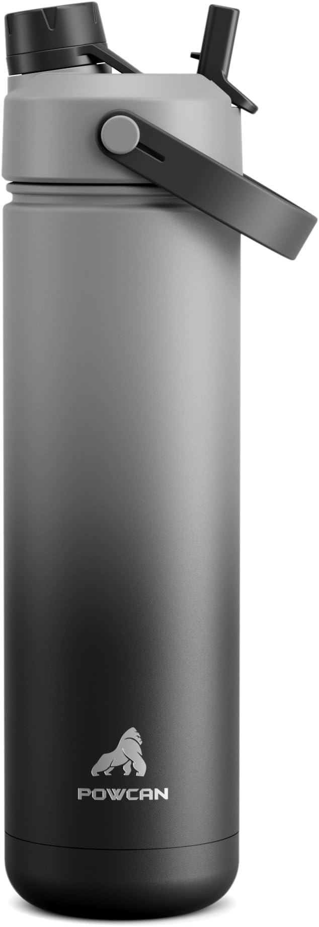POWCAN 26 oz Insulated Water Bottle with 2-in-1 Straw and Spout Lid, Keep Cold 24H, Leak-Proof, Fits in Car Cup Holder, Stainless Steel Water Bottle for Sports, Travel, Gym, and School (Obsidian)