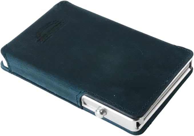 Double Oak Essentials SLIM Leather Pop-up Wallet — Removable Cardholder Design with Locking Mechanism - RFID Blocking, Top Grain Cowhide Leather (Iceberg Edition)