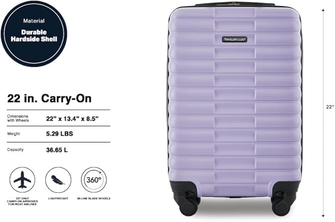 Travelers Club 22-Inch Gilroy Rolling Hardside Carry-On Luggage, Heirloom Lilac