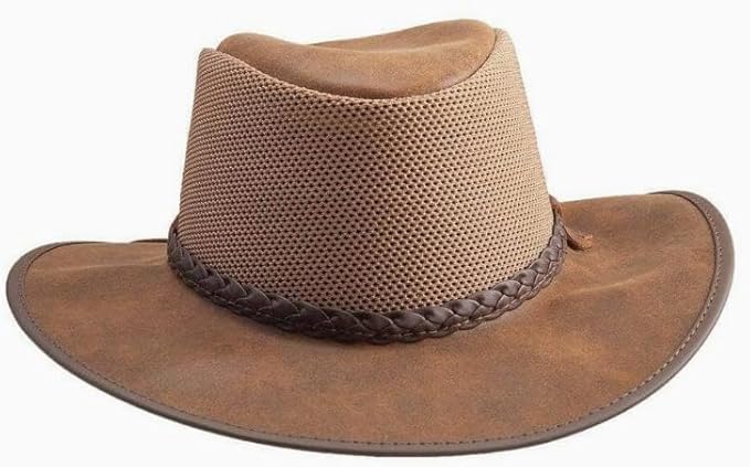 American Hat Makers Breeze Leather & Mesh Sun Hat | Wide Brim, UPF50, Breathable & Adjustable | Perfect for Outdoors