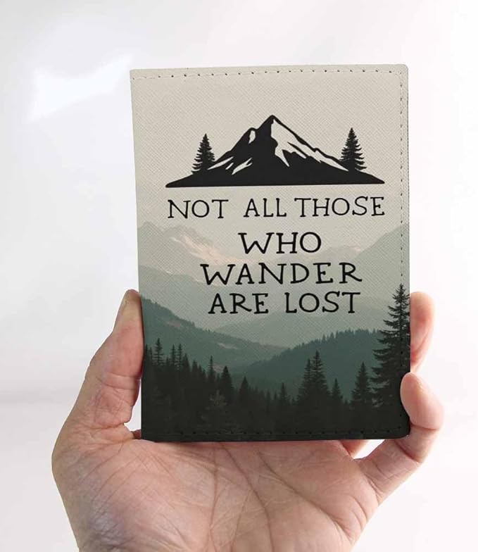 Mountain Passport Holder for Travel Not All Those Who Wander Are Lost PU Leather Passport Cover Wallet Cute Passport Card Holder for Women and Men