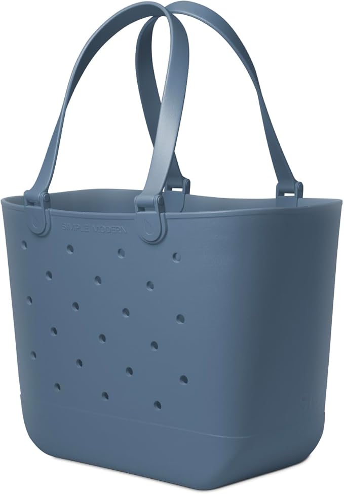 Simple Modern Extra-Large Beach Bag | Waterproof Getaway Rubber Tote with Zipper Pocket for Travel, Pool, Boat, Groceries, Sports | Blue Dune