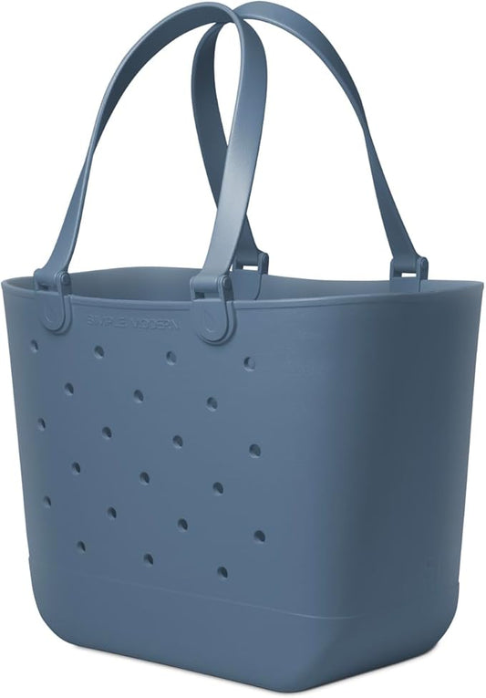 Simple Modern Extra-Large Beach Bag | Waterproof Getaway Rubber Tote with Zipper Pocket for Travel, Pool, Boat, Groceries, Sports | Blue Dune