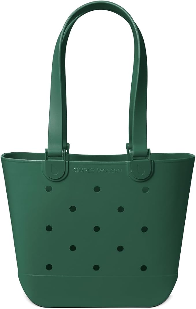Simple Modern Medium Beach Bag | Waterproof Getaway Rubber Tote with Zipper Pocket for Travel, Pool, Boat, Groceries, Sports | Forest