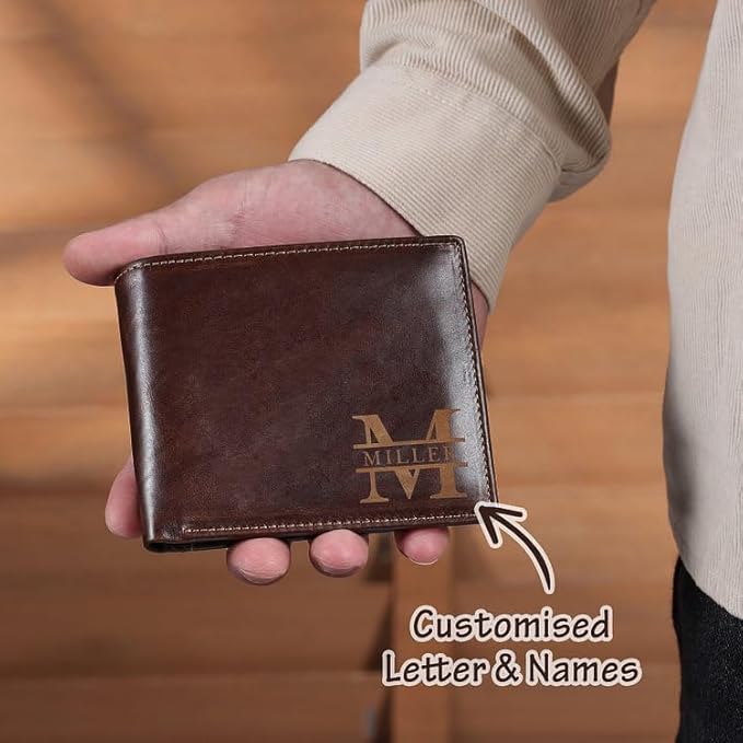 Customized RFID Blocking Wallet for Men Personalized Wallets for Men with Photo Name Leather Mens Wallet for Dad Boyfriend Grandpa Husband Bithday Gift