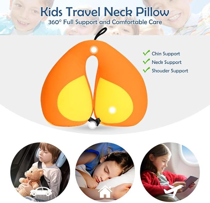 MOOB Kids Neck Pillows for Travel U-Shape Headrest Air Cushion Child Car Seat Head Support Traveling Gifts for Toddler & Children Car Seat Head Support Toddler Pillows Yellow