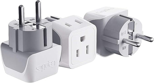 Ceptics Schuko Germany, France Plug Adapter, Dual Input - Ultra Compact Light Weight - Usa to Russia, South Korea Travel Adaptor Plug - Type E/F (3 Pack)