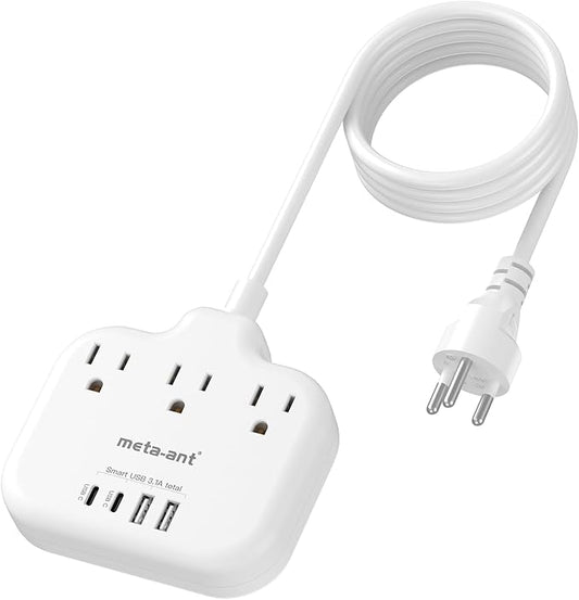 Thailand Power Adapter with 4FT Extension Cord, meta-ant Thailand Plug Adapter with 3 American Outlets 4 USB Ports(2 USB-C), Type O Adapter for US to Thailand