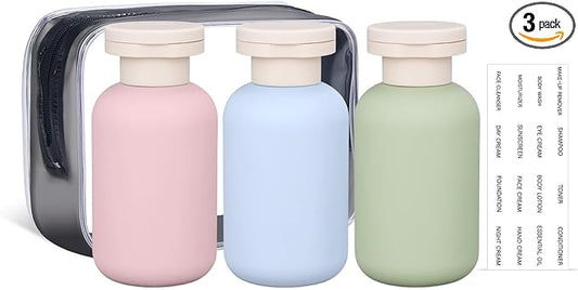 ASEVAT Leak Proof Travel Bottle with Flip Cap, Shampoo and Conditioner Bottle Set, Refillable Containers for Lotion, Cream Shampoo (Green+Blue+Pink, 3.4 Ounces)