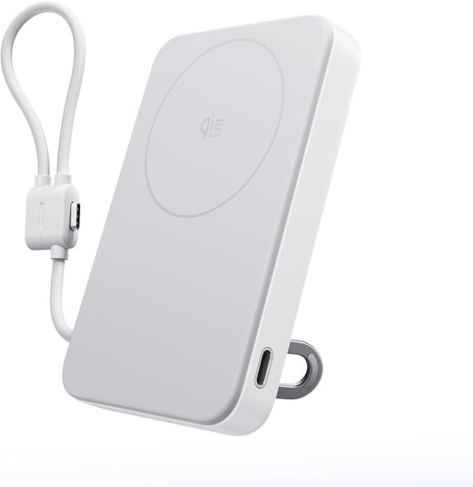 EF ECOFLOW Rapid Mag Power Bank 10,000mAh, Qi2.2 25W Wireless Charging, 0.6'' Slim Magnetic Portable Charger, Built-in USB-C Cable, Qi2 Certified Magsafe-Compatible Battery for iPhone 17/16/15, White