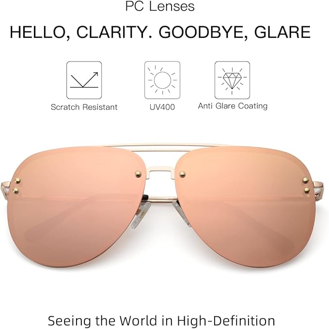 Trendy Oversized Aviator Sunglasses for Women 2025, Cute Retro Aviator Sun Glasses UV Protection Big Shades VF2203
