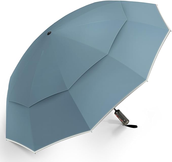 Urvoix Compact Golf Umbrellas Windproof, Travel Umbrella for Rain, 10 Ribs Aluminum Alloy & Fiberglass w/Reflective Stripe, Double Canopy Automatic Anti-bounce Close