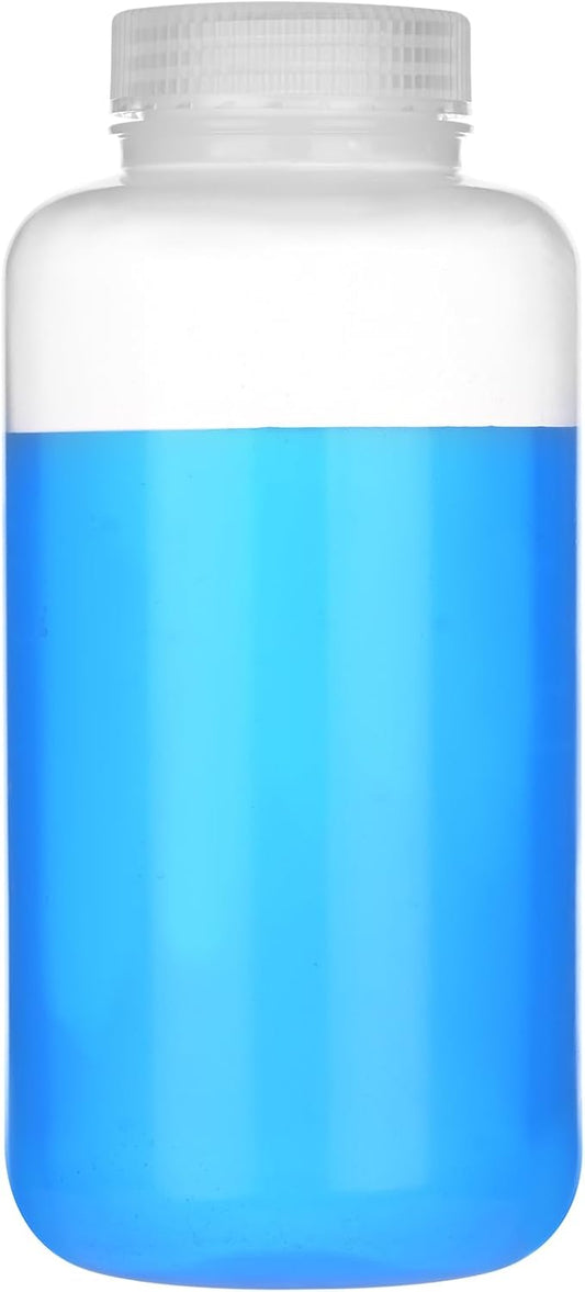 32oz/1000ml Plastic Sample Bottles with caps, Wide Mouth Reagent Bottle with Lids Leak Proof Containers Water Sample Bottles for Laboratories, Travel