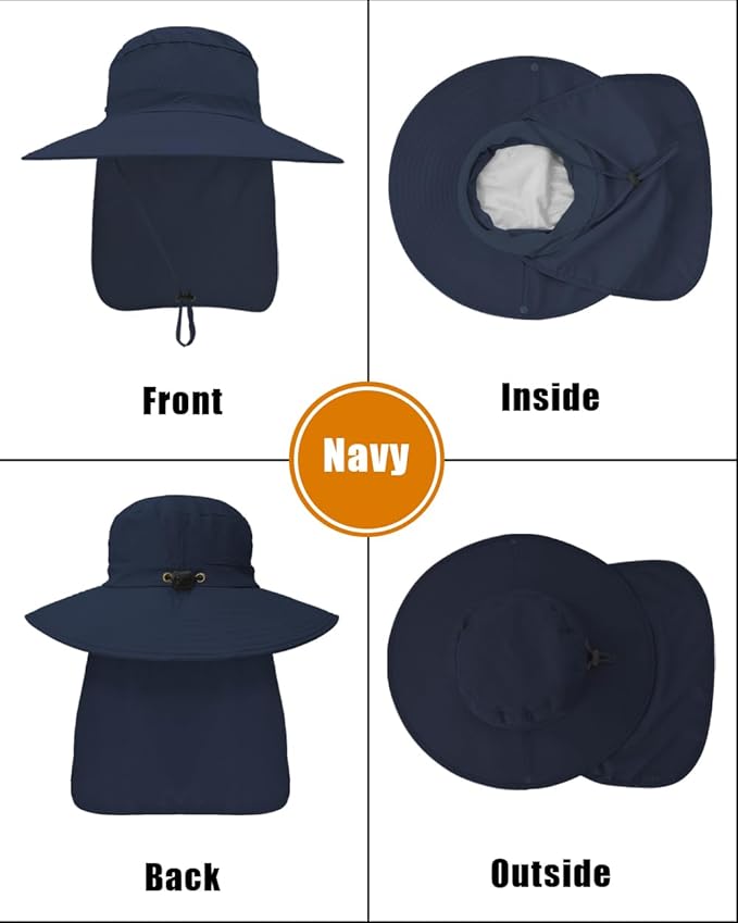 Outdoor Sun Hats with Stowable Neck Flap for Men Women UPF 50+ Mesh Summer Bucket Hat Wide Brim for Fishing Safari Hiking