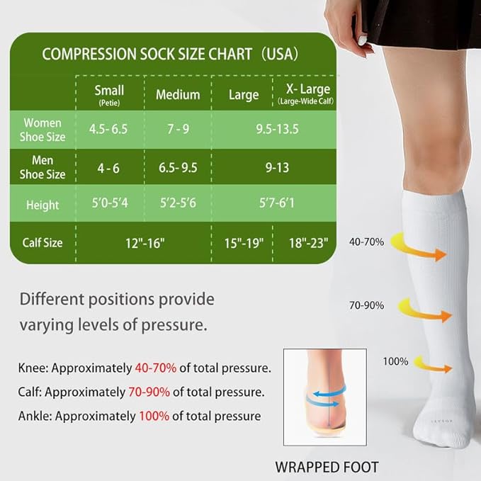LEVSOX Viscose Made from Bamboo Compression Socks for Pregnant Women 20-30 mmHg Knee High Cute Mens Supports Socks for Travel