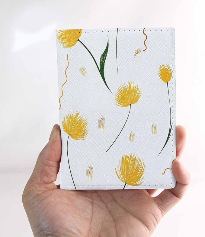 Dandelion Passport Holder for Travel Yellow Petals Fluttering Fresh Simple PU Leather Passport Cover Wallet Cute Passport Card Holder for Women and Men