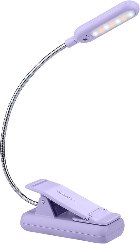 VAVOFO Rechargeable Book Light for Reading in Bed Kids, 7 LED Reading Light with 9-Level Warm Cool White Daylight, Eye Care Lamp with Power Indicator for Bookworms (Purple)