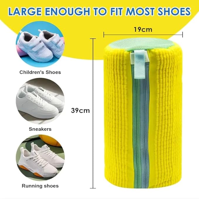 Lazy Shoe Wash Bag – Dual Zipper Chenille Shoe Laundry Bag with Dual Pockets, Anti-Deformation Mesh Wash Bag for Machine Washing Sneakers, Running Shoes & Kids’ Shoes, Gray