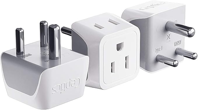Ceptics US to India Plug Adapter works in Nepal, Maldives, Pakistan, India Power Adapter, Dual USA Input, Grounded Travel Adapter for Indian plug, Perfect for Phones, Laptop Chargers, 3 Pack (CT-10)