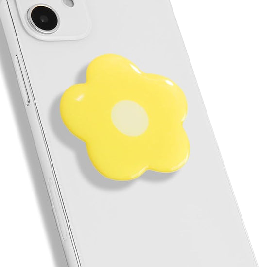 OnTheGrip Cute Solid Color Daisy Flower Design Collapsible Mobile Phone Grip Stand Holder for Smartphone Tablet Cell Phone Accessory (Yellow)