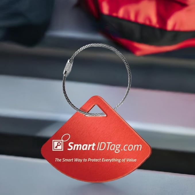 Dynotag® Express Series Solid Metal Web Enabled Smart Bag Tag ID + Steel Loop, Anodized Aluminum with DynoIQ™ & Lifetime Recovery Service (Ruby Red)