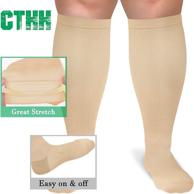 3 Pack Plus Size Compression Socks for Women & Men, Extra Wide Calf Knee High Stockings for Circulation Support