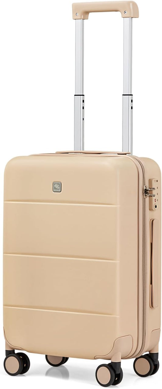 Hanke 20 Inch Carry On Luggage 22x14x9 Airline Approved PC Hard Shell Suitcases with Wheels TSA Luggage for Women Men Lightweight Travel Luggage(Cuba Sand)