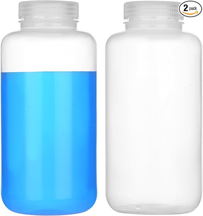 32oz/1000ml Plastic Sample Bottles with caps, Wide Mouth Reagent Bottle with Lids Leak Proof Containers Water Sample Bottles for Laboratories, Travel(2Pcs)