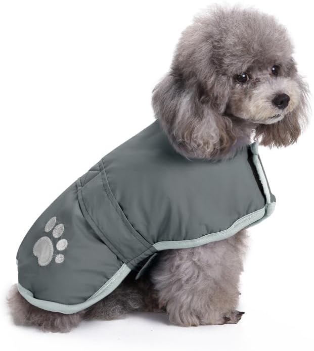 Queenmore Dog Winter Coat, Cold Weather Fleece Jacket for Dogs, Waterproof Reflective Reversible, for Small, Medium and Large Dogs (Grey, XS)