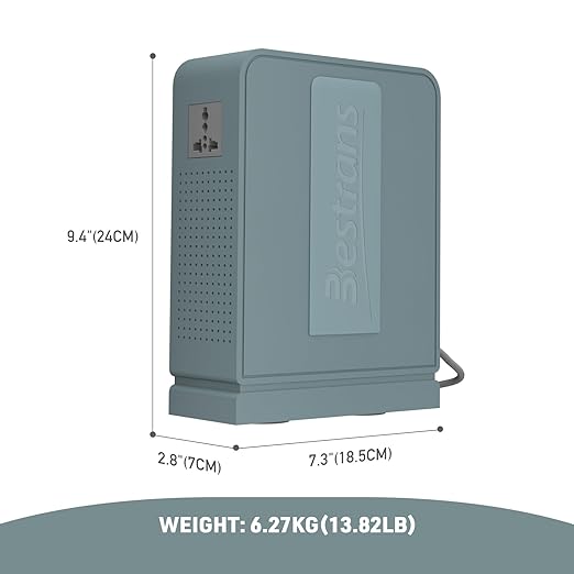 2000W Step Up Transformer 110v to 220v Converter, Heavy Duty Voltage Converter with Dual Outlets, Overload Protection & Ultra-Quiet Design for Home Appliances,Grey Green
