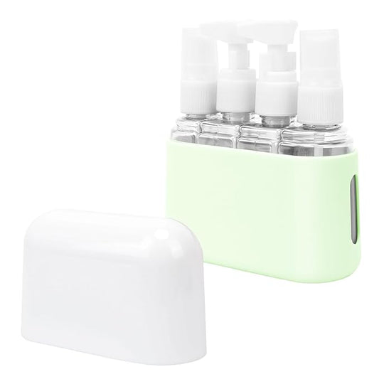 Skycase Travel Bottles - Leak Proof Refillable Tsa Approved Travel Size Toiletries, 4 in 1 Liquid Bottles Containers with Labels and Funnel Airplane Accessories Kits for Lotion Liquid (Green)