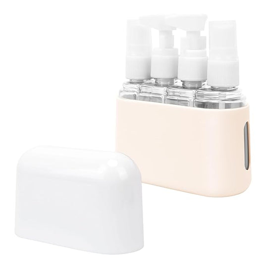Skycase Travel Bottles - Leak Proof Refillable Tsa Approved Travel Size Toiletries, 4 in 1 Liquid Bottles Containers with Labels and Funnel Airplane Accessories Kits for Lotion Liquid (White)