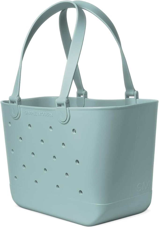 Simple Modern Large Beach Bag | Waterproof Getaway Rubber Tote with Zipper Pocket for Travel, Pool, Boat, Groceries, Sports | Sea Glass Sage