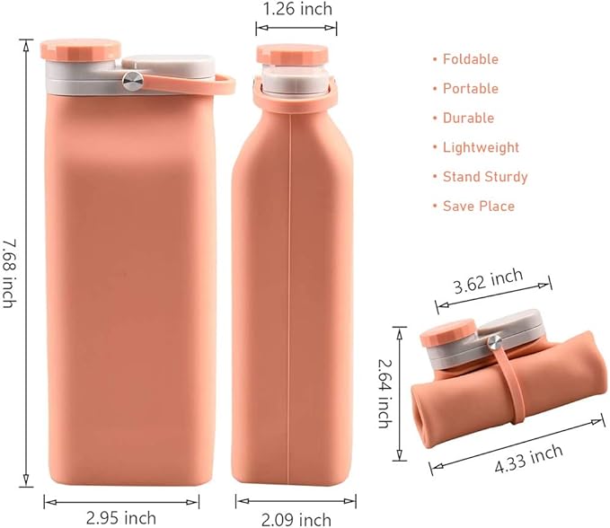 E-Senior Collapsible Water Bottle BPA Free - 20 oz Foldable Water Bottle for Travel Sports Bottles with Triple Leak Proof Lightweight (Orange)