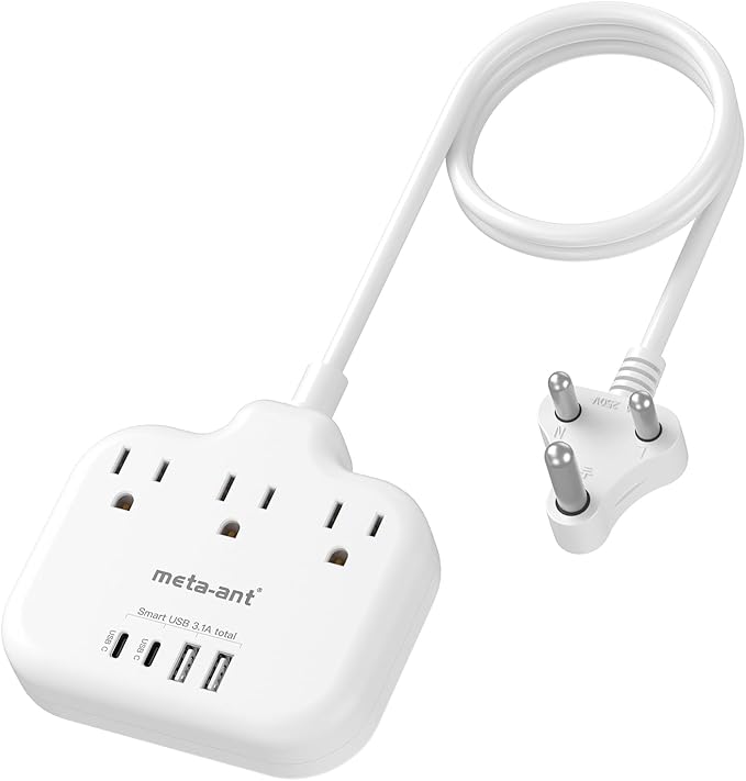 South Africa Plug Adapter, Type M Adapter for South Africa with 3 AC Outlets & 4 USB Ports(2 USB C) 15.5W, 3FT Extension Cord, Africa Travel Essentials for USA to South Africa Namibia Nepal Malaysi