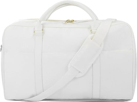 Travel Duffle Bag for Women & Men - Weekender Overnight Bag, Large Carry-On Gym Bag, Sports Duffel, Hospital Bag, Yoga Tote,Work Bag & Trolley Sleeve (White)