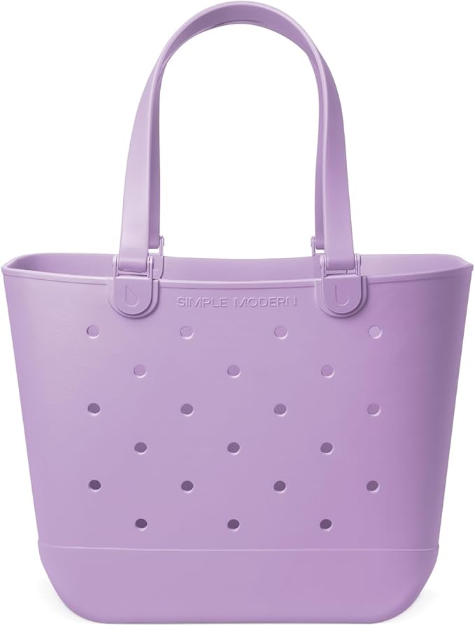 Simple Modern Extra-Large Beach Bag | Waterproof Getaway Rubber Tote with Zipper Pocket for Travel, Pool, Boat, Groceries, Sports | Purple Breeze