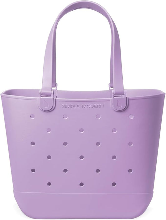 Simple Modern Extra-Large Beach Bag | Waterproof Getaway Rubber Tote with Zipper Pocket for Travel, Pool, Boat, Groceries, Sports | Purple Breeze