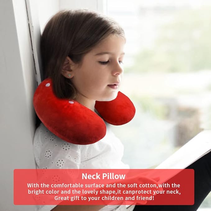 EKDJKK Travel Pillow for Kids, Cute Animal Neck Pillow Support U Shaped Cushion Plush Soft Rest Reading Pillow Sleeping Pillow for Airplane Train Car (Strawberry)