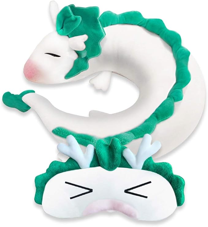 Anime Dragon Neck Pillow Dragon U-Shape Pillow Cute Dragon Plush Toy with Anime Sleep Mask Perfect for Travel, Christmas and Birthday Gift