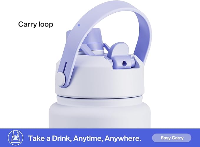 POWCAN 32 oz Insulated Water Bottle with 2-in-1 Straw and Spout Lid, Keep Cold 24H, Leak-Proof, BPA-Free, Double Wall Stainless Steel Water Bottle for Sports, Gym, Travel, and School (Lupine)