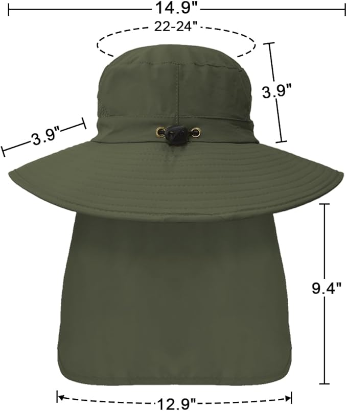 Outdoor Sun Hats with Stowable Neck Flap for Men Women UPF 50+ Mesh Summer Bucket Hat Wide Brim for Fishing Safari Hiking
