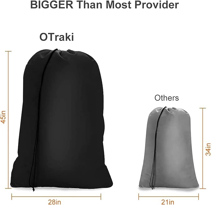2 Pack Heavy Duty Large Laundry Bag 28x45 inch Extra Hamper Bag Dirty Clothes Organizer Drawstring Cloth Laundry Bag for Travel Camp Home College Dorm Black