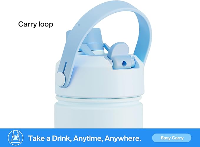 POWCAN 26 oz Insulated Water Bottle with 2-in-1 Straw and Spout Lid, Keep Cold 24H, Leak-Proof, Fits in Car Cup Holder, Stainless Steel Water Bottle for Sports, Travel, and School (Sea Breeze)