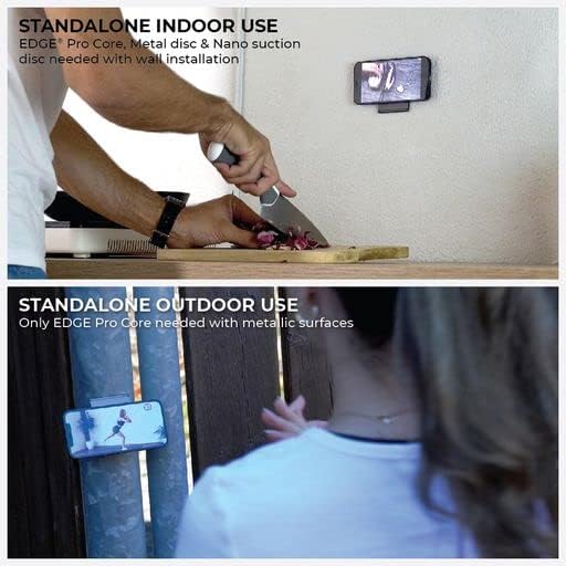 Rolling Square Edge Pro Core - Magnetic Mount Phone Holder Stand for Computers and Tablets | Secure Metal Plate Adhesive or Standalone Mode Compatible with MagSafe, Qi, and Non-MagSafe Devices, Black