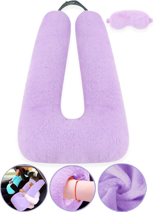 Sexysamba Travel Pillow with Sleep Mask Set Car Pillow Kids Travel Pillow for Sleeping U Shaped Car Seat Pillow Head Neck Body Support for Kids and Adults Road Trip Accessories,Purple