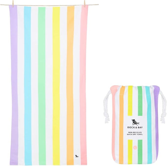 Dock & Bay Beach Towel - Quick Dry, Sand Free - Compact, Lightweight - 100% Recycled - Includes Bag - Summer - Unicorn Waves - Extra Large (200x90cm, 78x35)