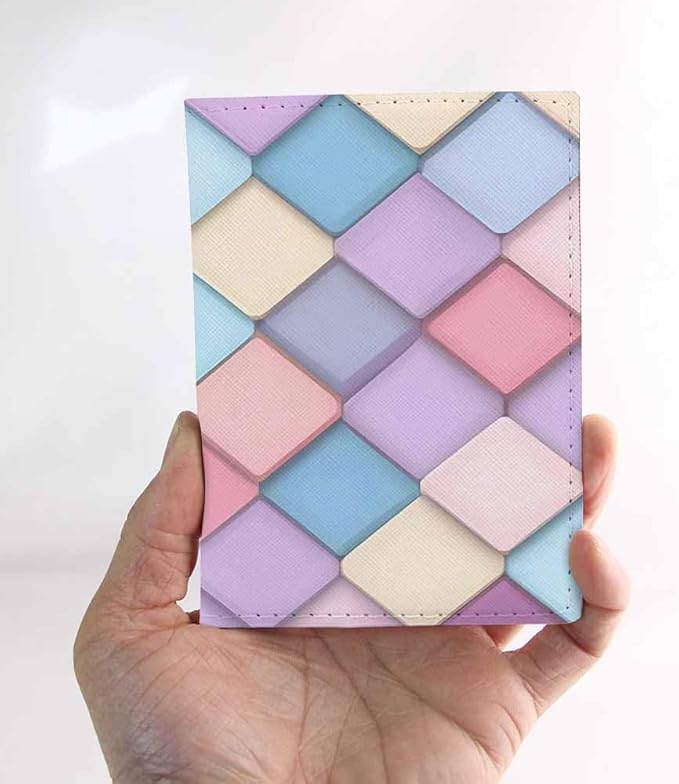 Square Passport Holder for Travel Trendy Pastel Pink and Purple PU Leather Passport Cover Wallet Cute Passport Card Holder for Women and Men